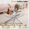 image:imageGiantex Round Glass Coffee Table 315 Modern Center Table with Tempered Glass Top amp Geometric Metal Frame Clear Accent Cocktail Table Small Coffee Table for Living Room Small Spaces SilverSilver