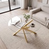 image:imageGiantex Round Glass Coffee Table 315 Modern Center Table with Tempered Glass Top amp Geometric Metal Frame Clear Accent Cocktail Table Small Coffee Table for Living Room Small Spaces SilverGold