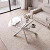 image:imageGiantex Round Glass Coffee Table 315 Modern Center Table with Tempered Glass Top amp Geometric Metal Frame Clear Accent Cocktail Table Small Coffee Table for Living Room Small Spaces SilverSilver