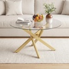 image:imageGiantex Round Glass Coffee Table 315 Modern Center Table with Tempered Glass Top amp Geometric Metal Frame Clear Accent Cocktail Table Small Coffee Table for Living Room Small Spaces SilverGold