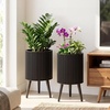 image:imageGiantex Set of 2 Flower Pots with Stand 14 amp 12 Metal Plant Stand with Drainage Holes Modern Fluted Plant Holder Indoor Outdoor Planter Pot for Hallway Living Room Garden PatioSmall