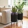 image:imageGiantex Set of 2 Flower Pots with Stand 14 amp 12 Metal Plant Stand with Drainage Holes Modern Fluted Plant Holder Indoor Outdoor Planter Pot for Hallway Living Room Garden PatioSmall