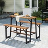 image:imageGiantex Single Picnic Table Bench Set Acacia Wood Outdoor Dining Table Set Heavy Duty Metal Frame Rectangular Tabletop for Porch Patio Lawn Garden 275x32x29554495395