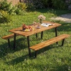 image:imageGiantex Single Picnic Table Bench Set Acacia Wood Outdoor Dining Table Set Heavy Duty Metal Frame Rectangular Tabletop for Porch Patio Lawn Garden 275x32x29571x30x30