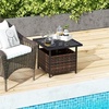image:imageGiantex Umbrella Table Outdoor Side Table with 2 Umbrella Hole Rattan Umbrella Stand Holder Heavy Duty Metal Frame Patio Bistro Table for Deck Garden Poolside Mix Gray HDPE TabletopMix Brown