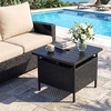 image:imageGiantex Umbrella Table Outdoor Side Table with 2 Umbrella Hole Rattan Umbrella Stand Holder Heavy Duty Metal Frame Patio Bistro Table for Deck Garden Poolside Mix Gray HDPE TabletopBlack