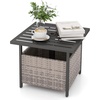 image:imageGiantex Umbrella Table Outdoor Side Table with 2 Umbrella Hole Rattan Umbrella Stand Holder Heavy Duty Metal Frame Patio Bistro Table for Deck Garden Poolside Mix Gray HDPE TabletopLight Gray