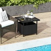 image:imageGiantex Umbrella Table Outdoor Side Table with 2 Umbrella Hole Rattan Umbrella Stand Holder Heavy Duty Metal Frame Patio Bistro Table for Deck Garden Poolside Mix Gray HDPE TabletopBlack