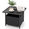 image:imageGiantex Umbrella Table Outdoor Side Table with 2 Umbrella Hole Rattan Umbrella Stand Holder Heavy Duty Metal Frame Patio Bistro Table for Deck Garden Poolside Mix Gray HDPE TabletopBlack