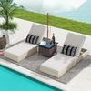 image:imageGiantex Umbrella Table Outdoor Side Table with 2 Umbrella Hole Rattan Umbrella Stand Holder Heavy Duty Metal Frame Patio Bistro Table for Deck Garden Poolside Mix Gray HDPE TabletopMix Brown