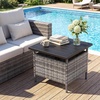 image:imageGiantex Umbrella Table Outdoor Side Table with 2 Umbrella Hole Rattan Umbrella Stand Holder Heavy Duty Metal Frame Patio Bistro Table for Deck Garden Poolside Mix Gray HDPE TabletopMix Gray