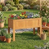 image:imageGiantex Wooden Raised Garden Bed wLegs Wood Elevated Planter Box 35Lx 16Wx24H Outdoor Planter Stand for Flower Herb Garden Vegetable Fruit SucculentTeak