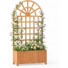 image:imageGiantex Wooden Raised Garden Bed with Arched Trellis Set 2 48 Fir Wood Outdoor Elevated Planter Box Privacy Screen wDrainage Hole Vertical Garden Bed for Climbing Plants Patio Balcony BackyardOrange