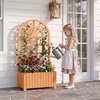 image:imageGiantex Wooden Raised Garden Bed with Arched Trellis Set 2 48 Fir Wood Outdoor Elevated Planter Box Privacy Screen wDrainage Hole Vertical Garden Bed for Climbing Plants Patio Balcony BackyardOrange
