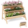 image:imageGiantex 3Tier Raised Garden Bed Wooden Vertical Planter Box with Storage Shelf 2 Hanging Hooks amp 3 Bed Liners AllWeather Freestanding Planter Elevated Raised Beds for Lawn Patio Natural