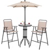 image:imageGiantex 4Piece Outdoor Bar Set Round High Top Bar Table with 2 Folding Counter Height Chairs amp Umbrella Patio Bistro Table Set with Tempered Glass Top for Garden Porch Poolside Beige