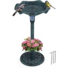image:imageGiantex Bird Bath for Outside 30 inch Solar Lighted Bird Bath and Feeder with Flower Planter Lotus Leaf Water Bowl 3 Stakes Vintage Birdbath Outdoor Decoration for Garden Yard Lawn Patio BronzeGreen