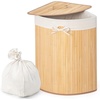 image:imageGiantex Corner Laundry Hamper with Lid 15 Gal Bamboo Laundry Basket with Removable Liner amp Portable Handle Triangle Clothes Hamper for Small Spaces Bedroom Bathroom Laundry Living RoomNatural