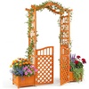 image:imageGiantex Garden Arbor with Gate and 2 Planter Boxes 83 Wooden Garden Arch Trellis wDrainage Holes Walk Through Backyard Arbor for Climbing Plants Roses Vines Wedding Ceremony Patio Lawn Pathway