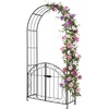 image:imageGiantex Garden Arch with Gate 79 H x 39 W HeavyDuty Metal Arbor Trellis with Safety Latch 4 Ground Stakes for Climbing Plants Vines Outdoor Archway for Lawn Patio Wedding amp Party BlackBlack