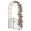 image:imageGiantex Garden Arch with Gate 79 H x 39 W HeavyDuty Metal Arbor Trellis with Safety Latch 4 Ground Stakes for Climbing Plants Vines Outdoor Archway for Lawn Patio Wedding amp Party BlackBronze