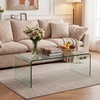 image:imageGiantex Glass Coffee Table 40 Inch Clear Center Table with Tempered Glass Top amp Round Edges Rectangle Accent Cocktail Tea Table Modern Waterfall Living Room Tables for Small Spaces