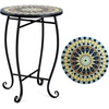 image:imageGiantex Outdoor Side Table Floral Clover Mosaic Patio Accent Table 14 Coffee End Table Indoor Outdoor Metal Plant Stand for Porch Garden Balcony DeskBright Sunflower