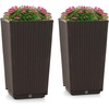 image:imageGiantex Outdoor Wicker Flower Pot Set of 2 225 Inch Tall Planters with Drainage Hole SelfWatering Tray Rattan Flower Pots Indoor Outdoor Planter for Porch Door Front Balcony Entryway BrownDark Brown