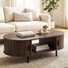image:imageGiantex Oval Coffee Table 475 Mid Century Modern Center Table with Sliding Tambour Doors Hidden Storage amp Open Compartment Fluted Wood Living Room Tables for Small Space Walnut