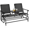 image:imageGiantex Patio Bench Glider Chair with Metal Frame Center Tempered Glass Table Outside Double Rocking Swing Loveseat for Porch Garden Poolside Balcony Lawn Rocker Outdoor Glider BenchGrayBlack