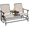 image:imageGiantex Patio Bench Glider Chair with Metal Frame Center Tempered Glass Table Outside Double Rocking Swing Loveseat for Porch Garden Poolside Balcony Lawn Rocker Outdoor Glider BenchGrayBeige