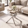 image:imageGiantex Round Glass Coffee Table 315 Modern Center Table with Tempered Glass Top amp Geometric Metal Frame Clear Accent Cocktail Table Small Coffee Table for Living Room Small Spaces SilverSilver