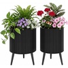 image:imageGiantex Set of 2 Flower Pots with Stand 14 amp 12 Metal Plant Stand with Drainage Holes Modern Fluted Plant Holder Indoor Outdoor Planter Pot for Hallway Living Room Garden PatioMedium