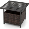 image:imageGiantex Umbrella Table Outdoor Side Table with 2 Umbrella Hole Rattan Umbrella Stand Holder Heavy Duty Metal Frame Patio Bistro Table for Deck Garden Poolside Mix Gray HDPE TabletopMix Brown