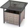 image:imageGiantex Umbrella Table Outdoor Side Table with 2 Umbrella Hole Rattan Umbrella Stand Holder Heavy Duty Metal Frame Patio Bistro Table for Deck Garden Poolside Mix Gray HDPE TabletopLight Gray