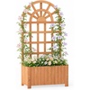image:imageGiantex Wooden Raised Garden Bed with Arched Trellis Set 2 48 Fir Wood Outdoor Elevated Planter Box Privacy Screen wDrainage Hole Vertical Garden Bed for Climbing Plants Patio Balcony BackyardOrange