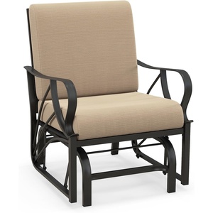 image:imageGiantex 2Pack Outdoor Glider Patio Rocking Chair with Thick Cushion Sturdy Metal Frame Curved Armrest Ergonomic Design SinglePerson Glider Chair for Garden Yard Porch Rocker BeigeBeige