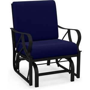 image:imageGiantex 2Pack Outdoor Glider Patio Rocking Chair with Thick Cushion Sturdy Metal Frame Curved Armrest Ergonomic Design SinglePerson Glider Chair for Garden Yard Porch Rocker BeigeNavy