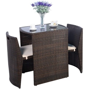 image:imageGiantex 3 PCS Cushioned Outdoor Wicker Patio Set Convention Bistro Set Garden Lawn Space Saving Conversation Sofa Furniture No Assembly BrownBrown