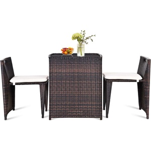 image:imageGiantex 3 PCS Cushioned Outdoor Wicker Patio Set Convention Bistro Set Garden Lawn Space Saving Conversation Sofa Furniture No Assembly BrownLight Brown