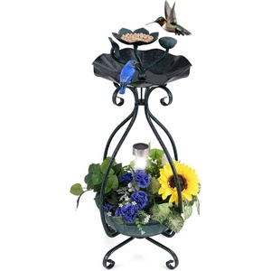 image:imageGiantex Bird Bath with Planter  Solar Lighted Bird Bath for Outside with Bird Feeder Lotus Water Bowl for Bathing Flower Planter with Drainage Holes Standing Birdbath for Garden Yard BronzeGreen