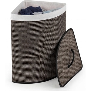 image:imageGiantex Corner Laundry Hamper with Lid 15 Gal Bamboo Laundry Basket with Removable Liner amp Portable Handle Triangle Clothes Hamper for Small Spaces Bedroom Bathroom Laundry Living RoomDark Taupe