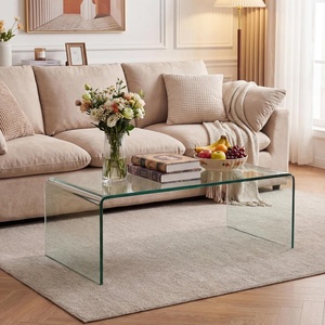image:imageGiantex Glass Coffee Table 40 Inch Clear Center Table with Tempered Glass Top amp Round Edges Rectangle Accent Cocktail Tea Table Modern Waterfall Living Room Tables for Small Spaces