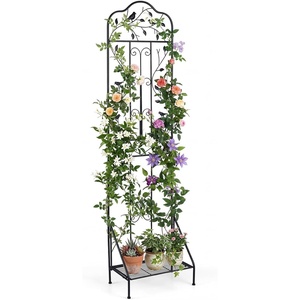 image:imageGiantex Metal Garden Trellis for Climbing Plants 75 x 20 Outdoor Rose Trellis wFoldable Bottom Shelf Freestanding Plant Support for Vines Flowers Vegetables amp Fruits Patio Lawn Garden WhiteBlack