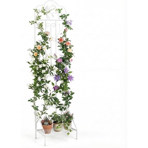 image:imageGiantex Metal Garden Trellis for Climbing Plants 75 x 20 Outdoor Rose Trellis wFoldable Bottom Shelf Freestanding Plant Support for Vines Flowers Vegetables amp Fruits Patio Lawn Garden WhiteWhite