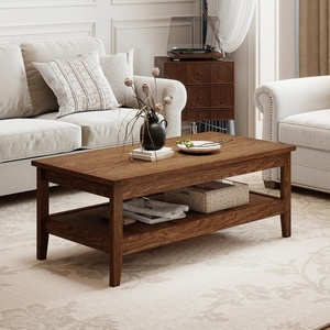 image:imageGiantex Mid Century Modern Coffee Table 47 Wood Center Table with Slatted Storage Shelf amp 4 Corner Protector 2Tier Accent Cocktail Tea Table Vintage Coffee Table for Living Room Walnut
