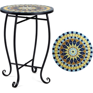 image:imageGiantex Outdoor Side Table Floral Clover Mosaic Patio Accent Table 14 Coffee End Table Indoor Outdoor Metal Plant Stand for Porch Garden Balcony DeskBright Sunflower