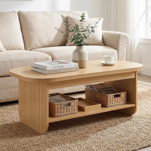 image:imageGiantex Oval Coffee Table 47 Mid Century Modern Center Table with Storage Shelf amp Round Corner 2Tier Accent Cocktail Tea Table Wood Coffee Table for Living Room Small SpacesNatural