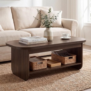 image:imageGiantex Oval Coffee Table 47 Mid Century Modern Center Table with Storage Shelf amp Round Corner 2Tier Accent Cocktail Tea Table Wood Coffee Table for Living Room Small SpacesEspresso