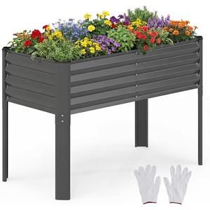 image:imageGiantex Raised Garden Bed with Legs 44 x 22 x 32 Metal Large Elevated Planter Box for Vegetable Flower Fruit Herb Heavy Duty Outdoor Gardening Planter for Backyard Patio Balcony BlackDark Gray